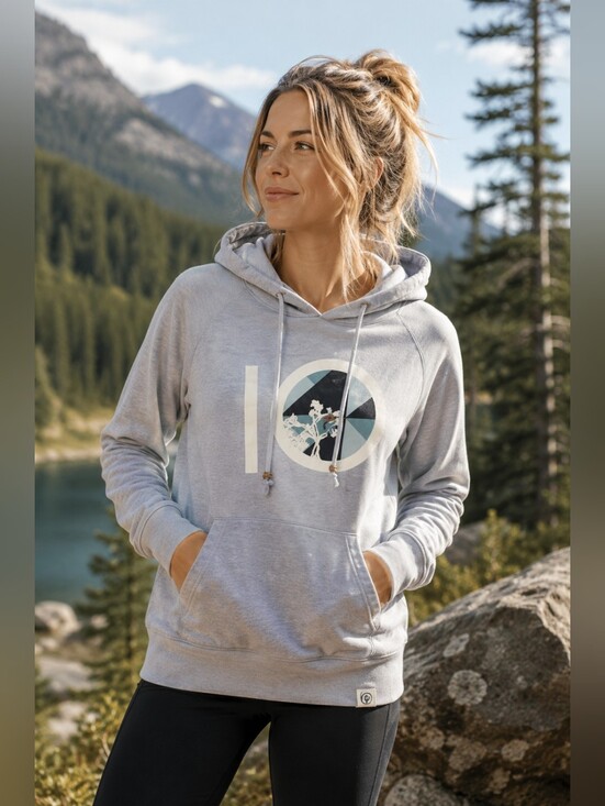 tentree Sweaters - Light Gray Graphic Hooded Sweatshirt with Circular Floral Logo
